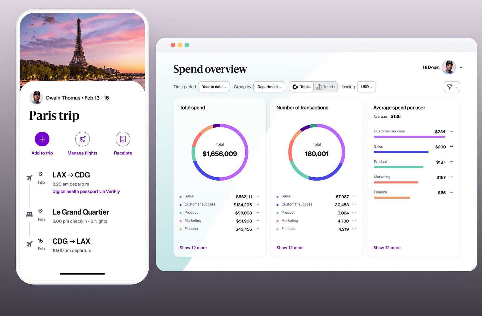 Navan mobile app showing travel and expense management