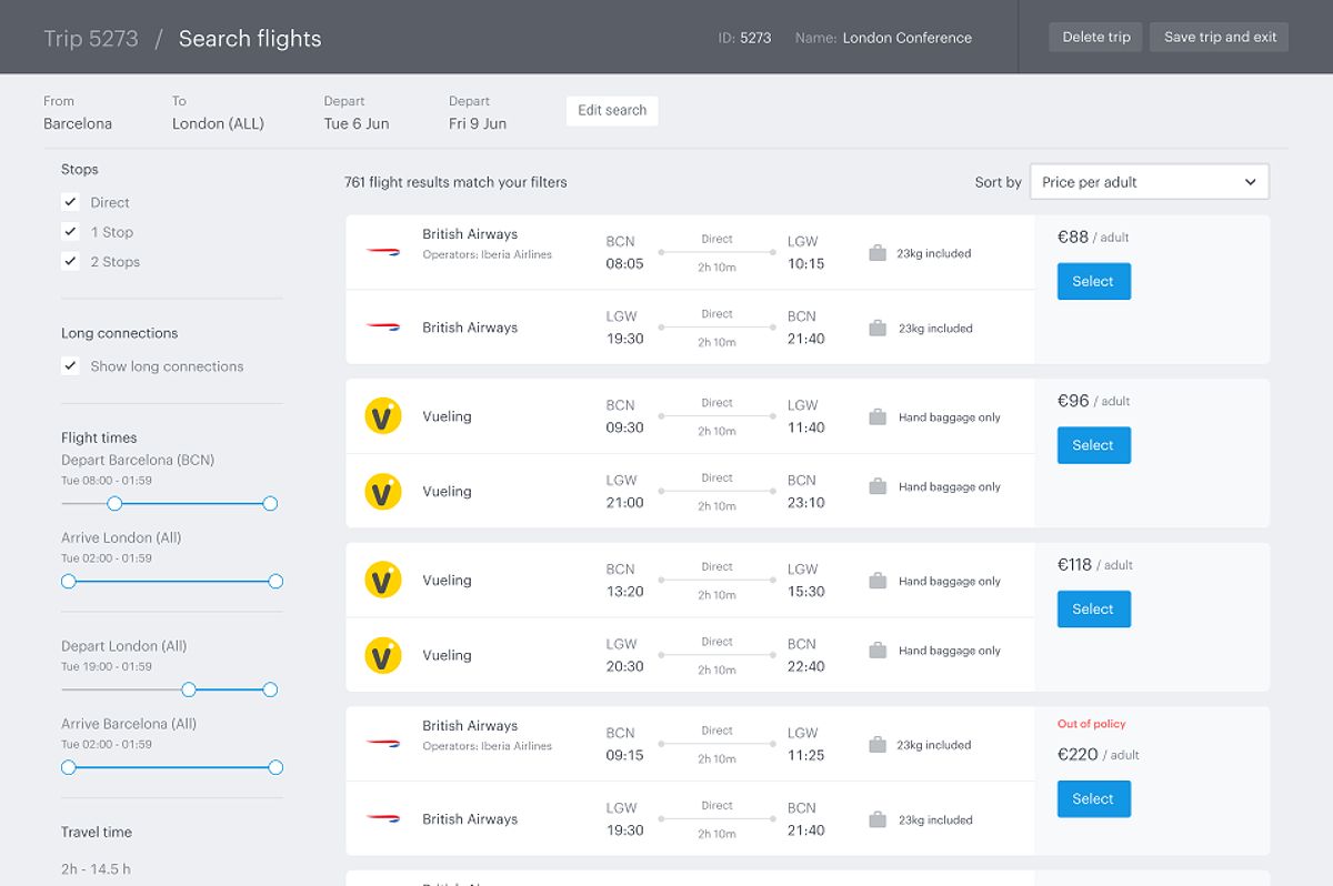 Search Flight functionality by Travel Perk