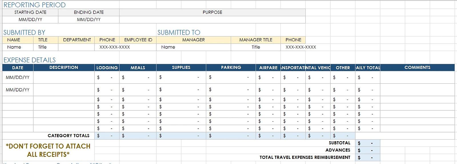 Smartsheet Excel Expense Report Template