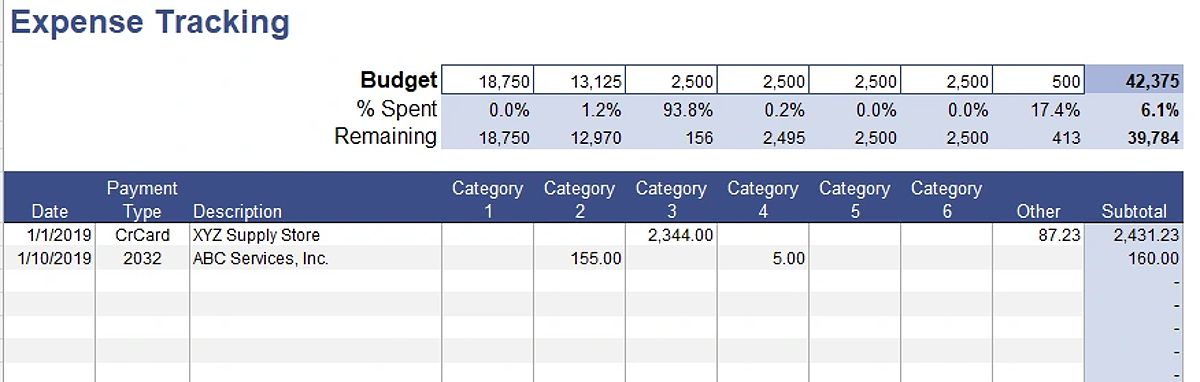 Vertex32 Expense Tracking Spreadsheet for Excel