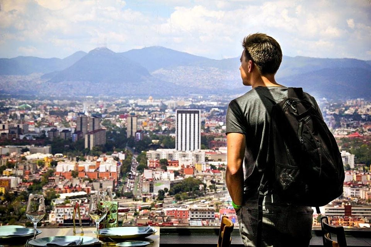 Tourist exploring a panoramic view